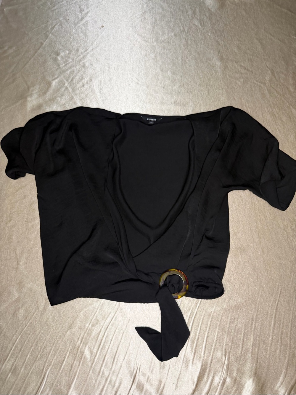 Express Black Wrap Front Short Sleeve Top Size M
